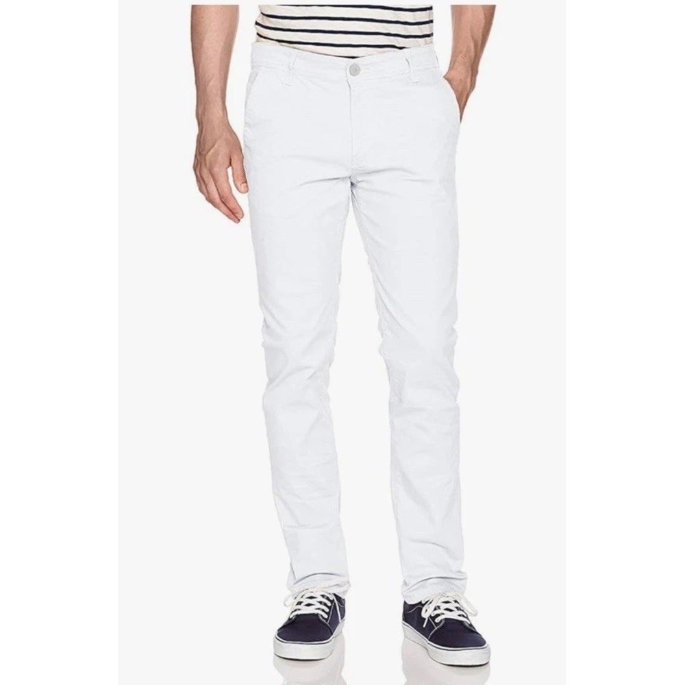 WT02 Men's straight slim Fit Basic Stretchable Chino Pants Uniform White‎ 34x30